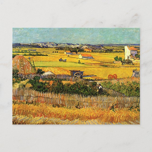Postal Cosecha en La Crau, Montmajour por Vincent van Gog (Anverso)
