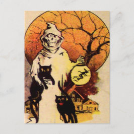Postal Cosechador Gato Negro (Tarjeta Vintage de Hallowee