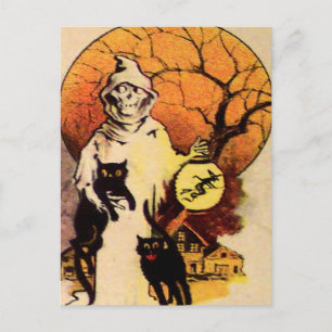 Postal Cosechador Gato Negro (Tarjeta Vintage de Hallowee