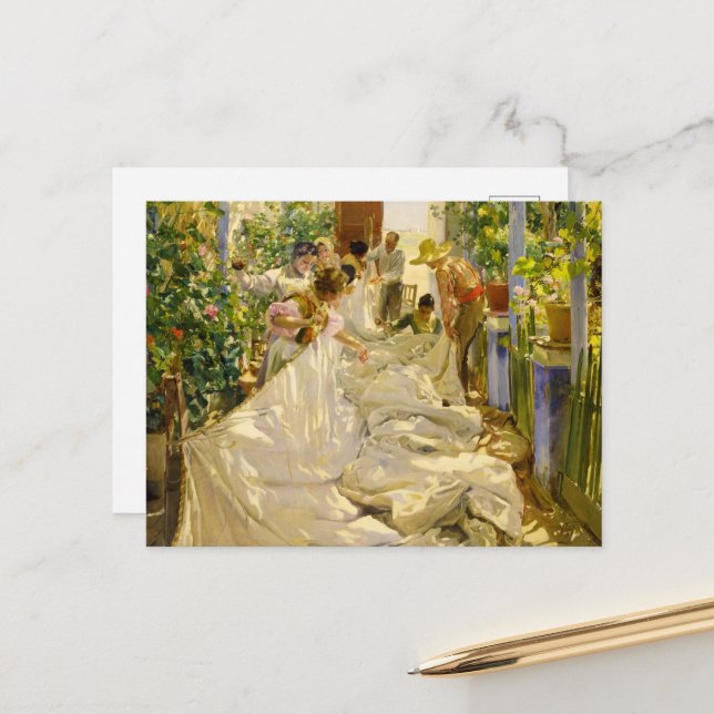 Postal Cosechando la vela por Joaquín Sorolla (Anverso/Reverso In Situ)