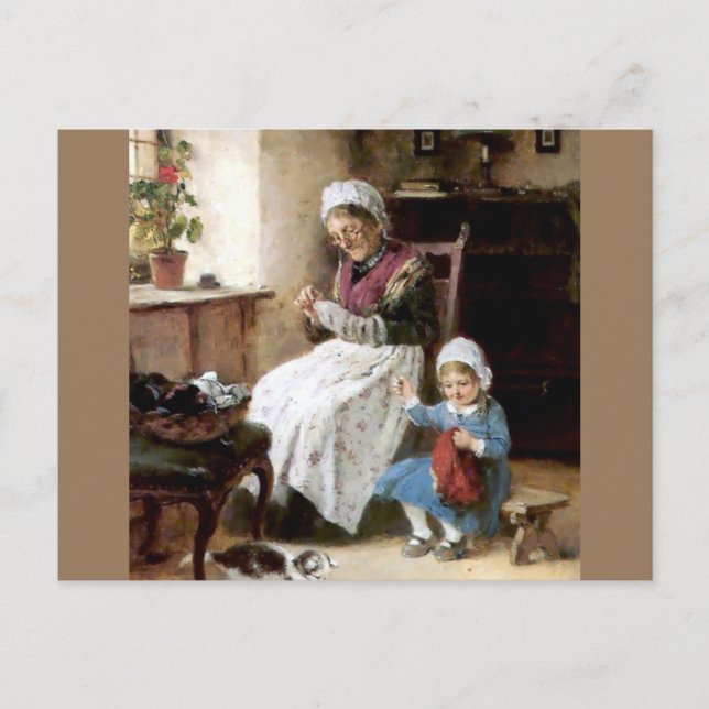 Postal Coser de abuela y nieta (Anverso)