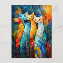 Postal Cosmic Cat Art with Stellar Background
