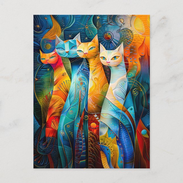Postal Cosmic Cat Art with Stellar Background (Anverso)