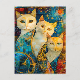 Postal Cosmic Cat Art with Stellar Background