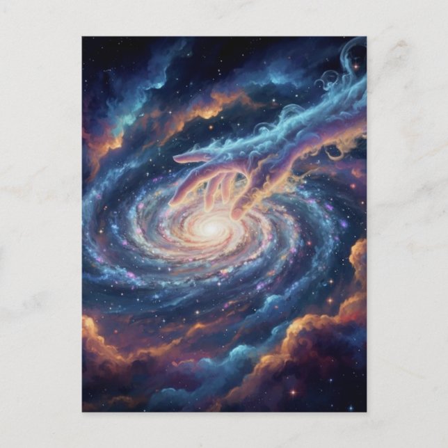 Postal Cosmic Hand of Creation — Surreal Galaxy Art (Anverso)