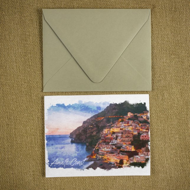 Postal Costa Amalfitana Italia Acuarela Positano (amalfi coastline italy positano postcard)