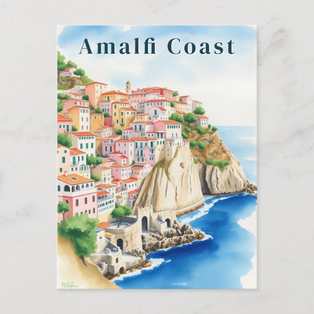 Postal Costa Amalfitana Italia Pueblo en el acantilado a  (Anverso)