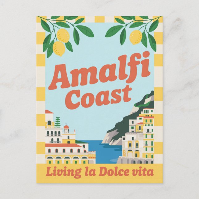 Postal Costa Amalfitana Italia Retro Viviendo la Dolce Vi (Anverso)