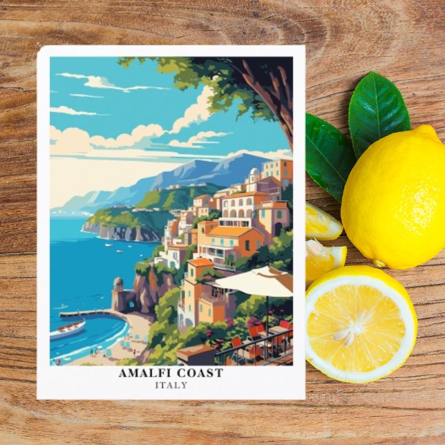 Postal Costa Amalfitana Italia Viaje Retro (Amalfi Coast Italy Postcard)