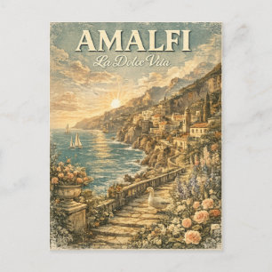 Postal Costa Amalfitana Italia Vintage La Dolce Vita Pato