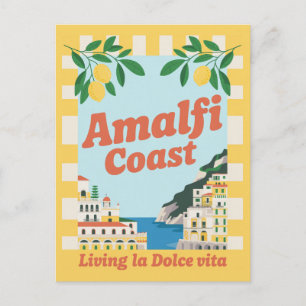 Postal Costa Amalfitana Italia Vintage Viviendo la Dolce