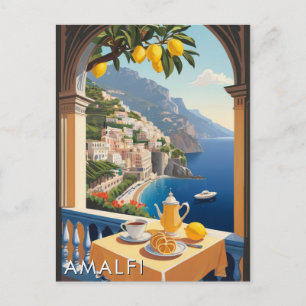 Postal Costa Amalfitana Romántico Paisaje Balcón Viaje Re
