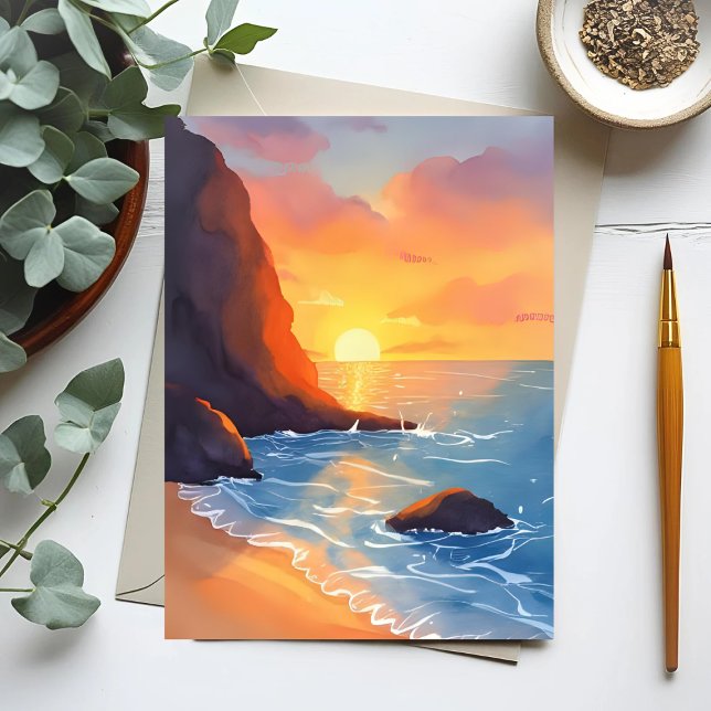 Postal Costa atardecer | Olas del océano de la playa (Subido por el creador)