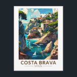 Postal Costa Brava España Cataluña Viaje Arte Vintage<br><div class="desc">Diseño de viaje vectorial retro Costa Brava. La Costa Brava es una región costera de Cataluña en el noreste de España.</div>