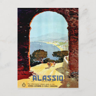 Postal costa de Alassio, Italia, vista desde el arco, vin