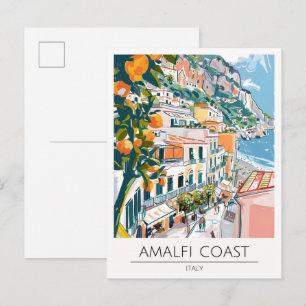 Postal Costa de Amalfi Italia Ilustración de Arte Viajes