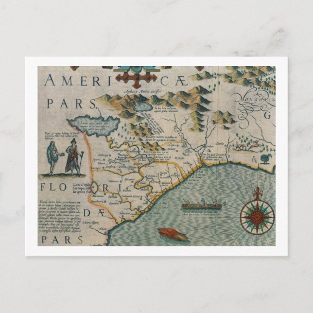 Postal Costa de Carolina del Norte, detalle del mapa titu (Anverso)