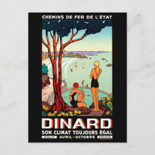 Postal Costa de Dinard, chicas nadando, viaje vintage