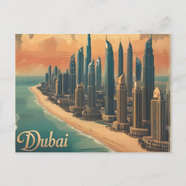 Postal Costa de Dubái Viaje Vintage (Anverso)