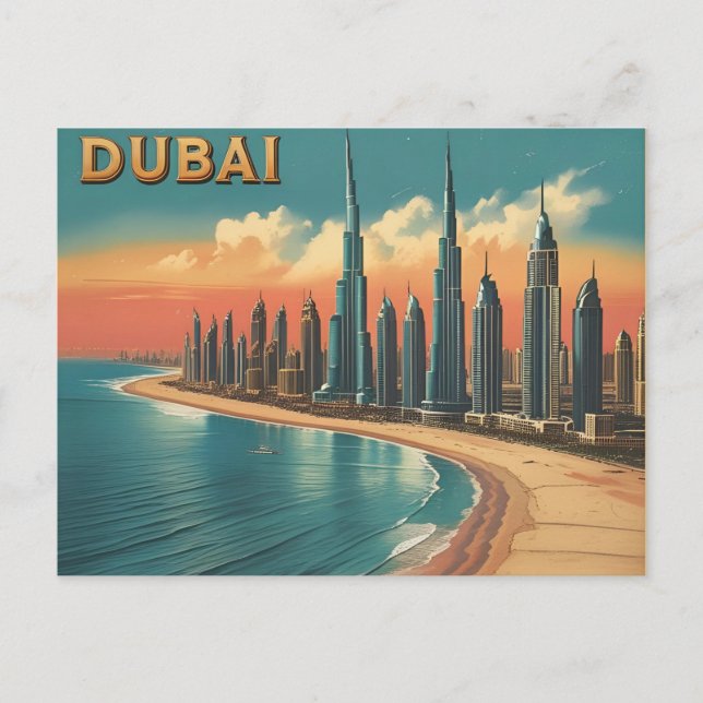 Postal Costa de Dubái Viaje Vintage (Anverso)