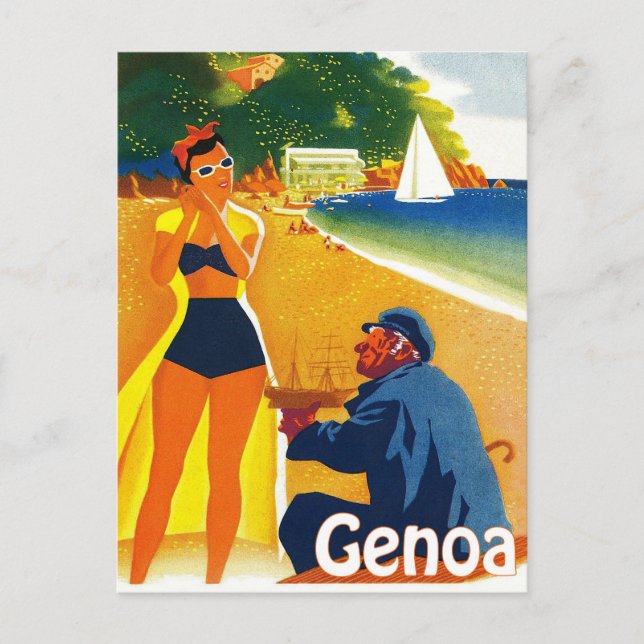 Postal Costa de Génova, Italia, antiguo capitán y joven t (Anverso)