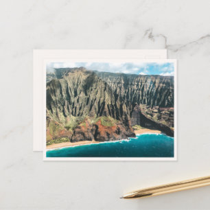Postal Costa de Kauai Aérea Montañas Na Pali En Blanco