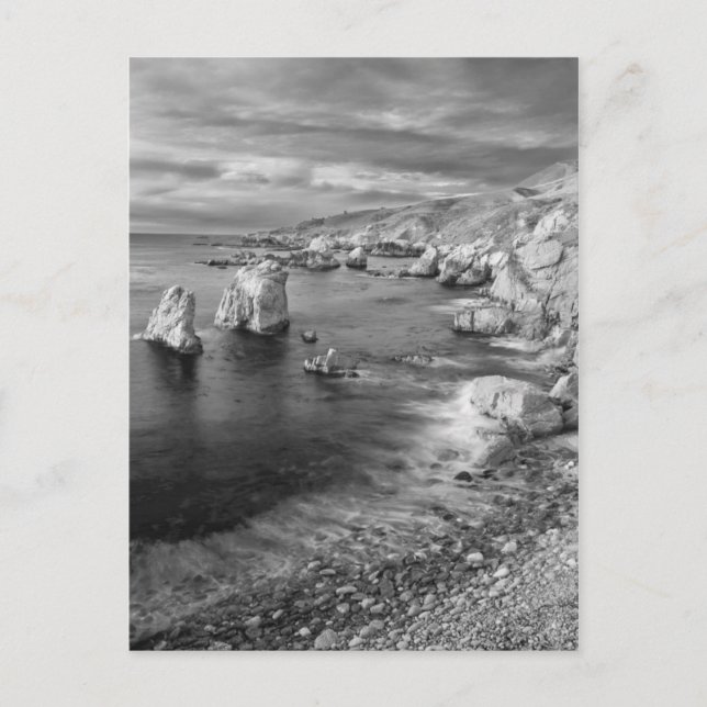 Postal Costa de la playa en B&W, California (Anverso)