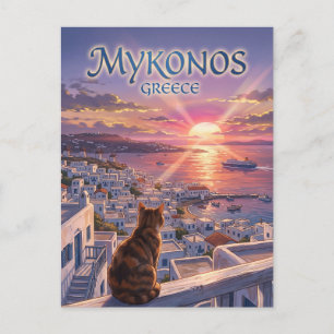 Postal Costa de la puesta de sol de Mykonos Grecia