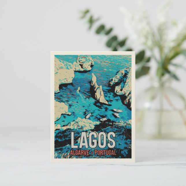 Postal Costa de Lagos de Algarve Viaje a Portugal (Anverso de pie)