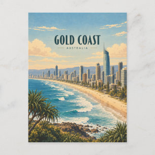 Postal Costa de Oro Arte de Viaje Vintage Australia