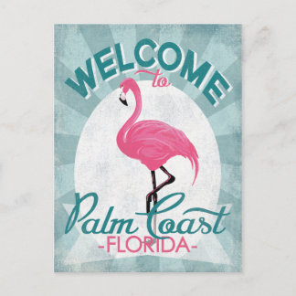 Postal Costa de Palm Florida Flamingo Rosado Retro