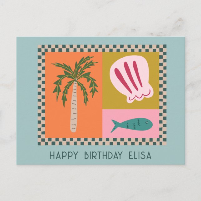 Postal Costa del mar FELIZ CUMPLEAÑOS Moderno Lindo Nombr (Anverso)