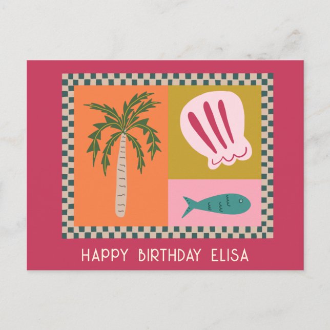 Postal Costa del mar FELIZ CUMPLEAÑOS Moderno Lindo Nombr (Anverso)