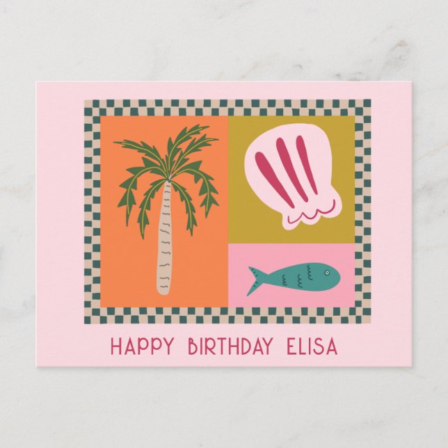 Postal Costa del mar FELIZ CUMPLEAÑOS Moderno Lindo Nombr (Anverso)