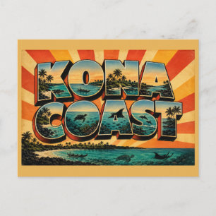 Postal Costa Kona Hawái Arte de orilla de lava y arena bl