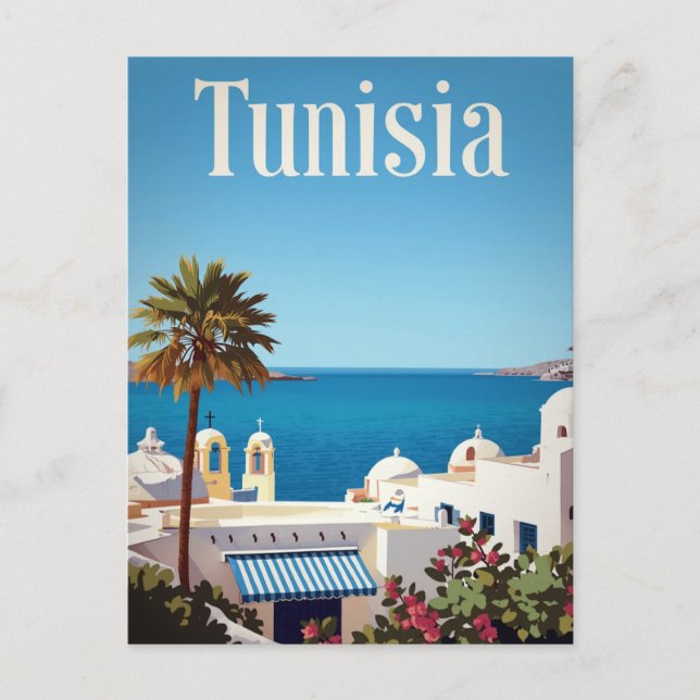 Postal Costa mediterránea retro de Túnez (Anverso)