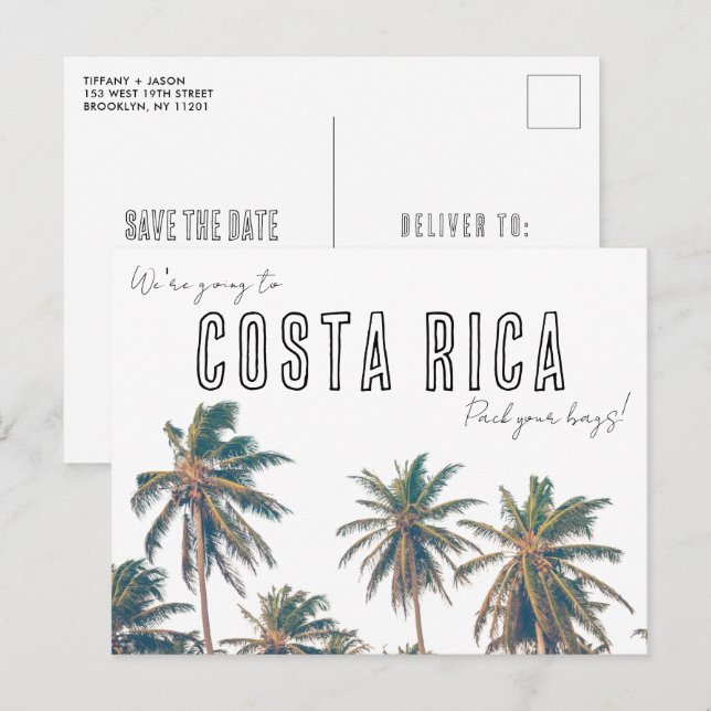 Postal Costa Rica Boda Playa de Destino Guardar la Fecha (Anverso / Reverso)