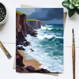Postal Costa tormentosa | Pintura de olas del océano en l