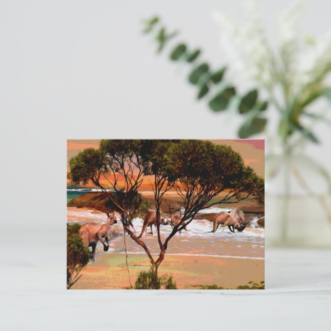 Postal "Costeras: Kangaroos en la costa en petróleo" (Anverso de pie)