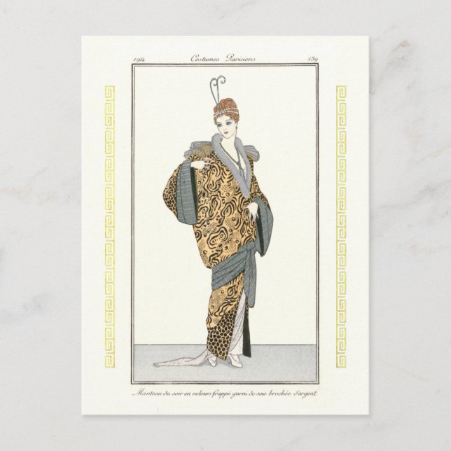 Postal Costumes Parisiens- Manteau du soir Postcard (Anverso)