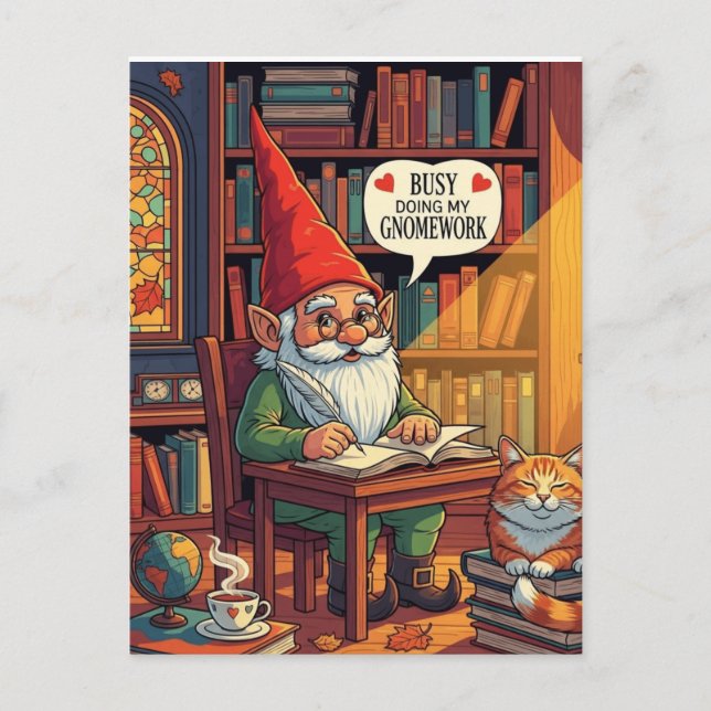 Postal Cosy gnome haciendo su gnometría (Anverso)
