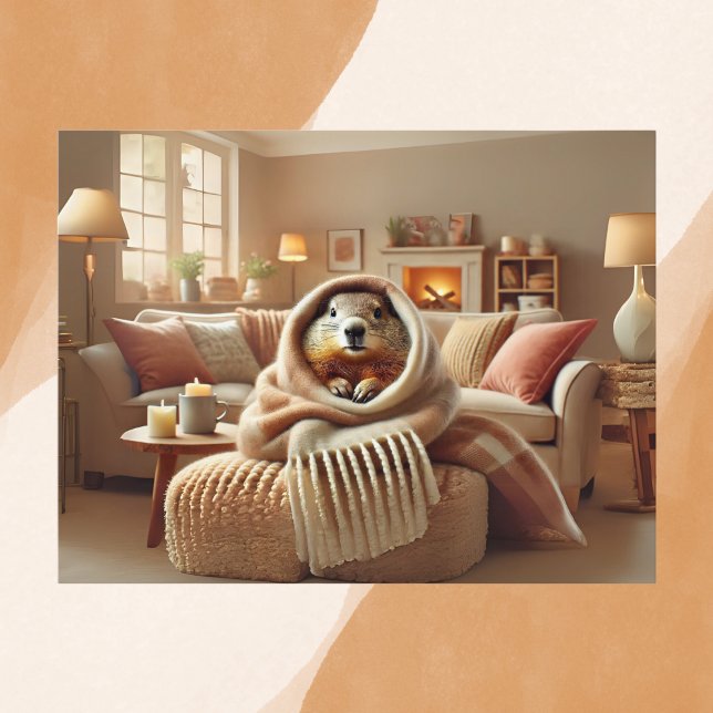 Postal Cosy Groundhog Winter Warmth (Subido por el creador)