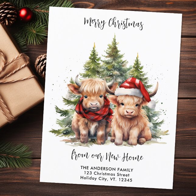 Postal Cosy Highland Cow Nueva dirección Navidades en mov (Subido por el creador)