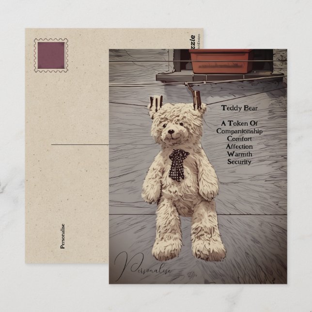 Postal Cotización del simbolismo del oso de peluche vinta (Anverso / Reverso)