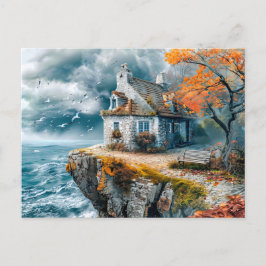 Postal Cottage de Cliffside sobre el mar de Stormy