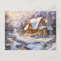 Cottage de montaña nevada por Stream