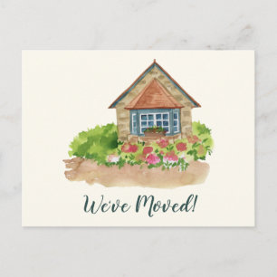 Postal Cottage Flores Acuarela Se Mudó Nueva Dirección