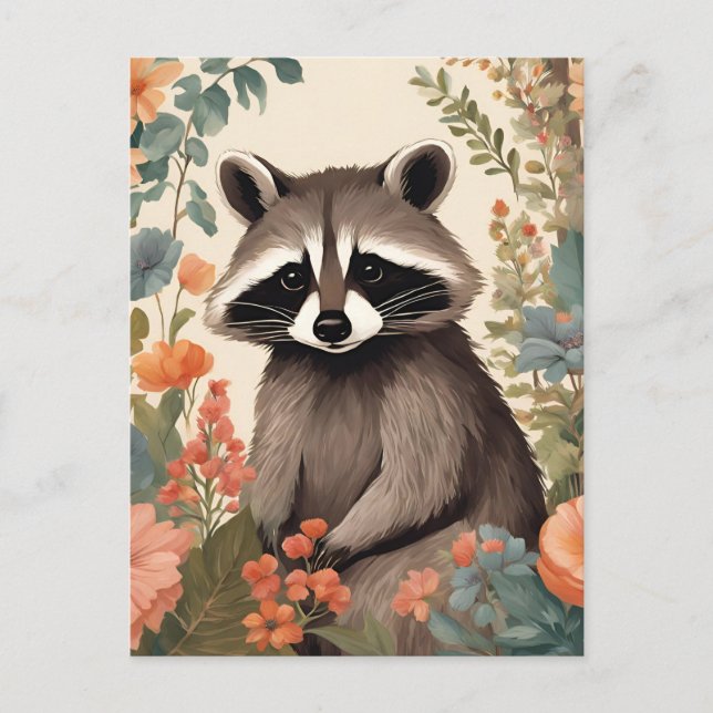 Postal Cottagecore Cute Raccoon (Anverso)