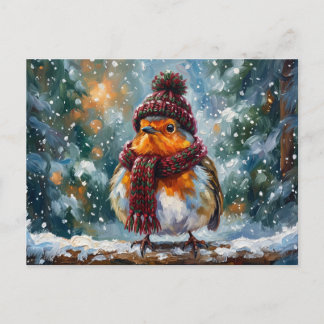 Postal Cottagecore Invierno Petirrojo Ave Yule Fiesta