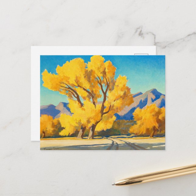 Postal Cottonwoods del desierto, Arizona, por Maynard Dix (Anverso/Reverso In Situ)